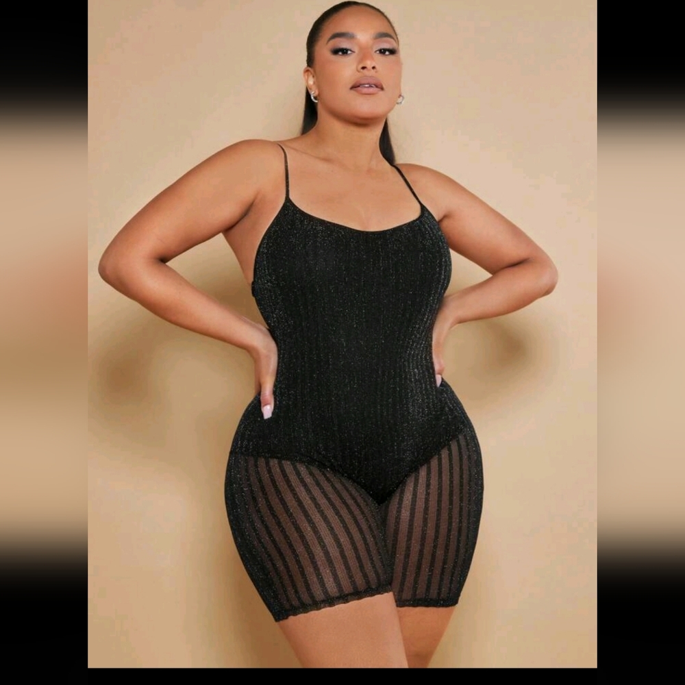 Plus size bodysuit jumpsuit with glittet